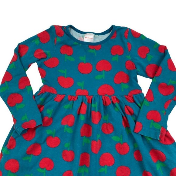 Hanna Anderson 100% Cotton Long Sleeve Apple Print Dress Girl's Size US 6-7 - Picture 2 of 6